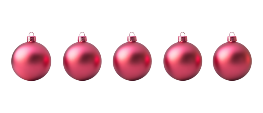 Pack Collection Five Matte Red Christmas Ornaments Festive Minimalist Decoration set against transparent background