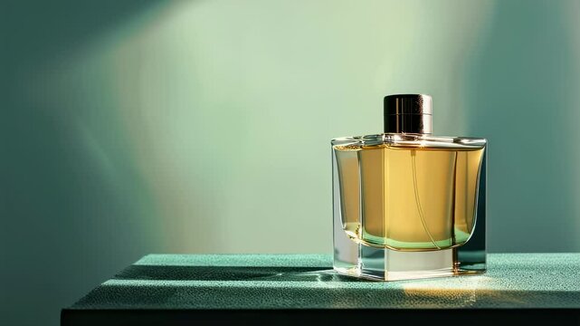 Elegant perfume bottle on a textured surface with soft, diffused lighting and a minimalist aesthetic.