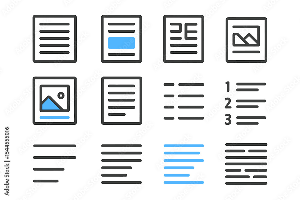 Poster digital interface showing various document icons with blue highlights
