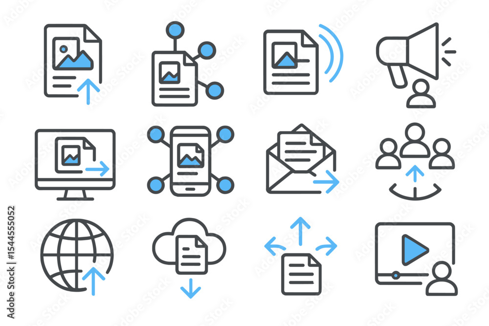 Poster digital communication icons for cloud and mobile file sharing
