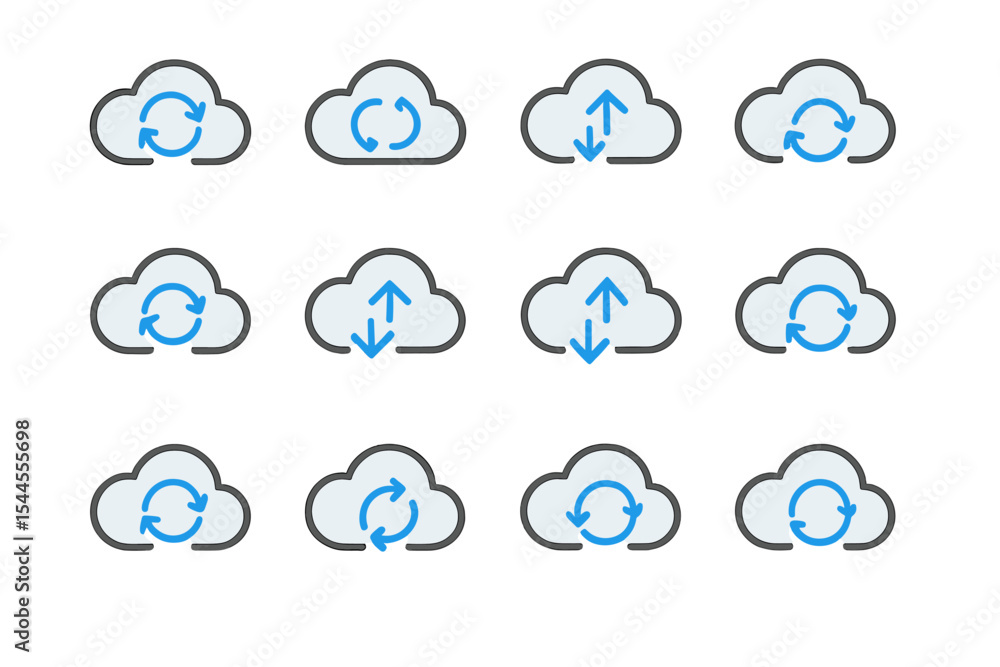 Poster cloud storage icon set with sync and upload download symbols
