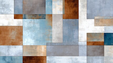 Abstract Geometric Digital Painting with Textured Blocks in Earth and Sky Tones – Modern Art Composition Background