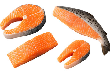 Salmon and trout slices set isolated on transparent background