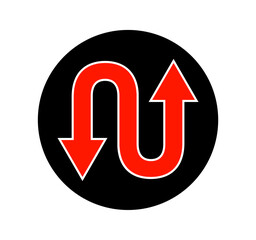 Curvy Up and Down Red Arrows Inside Black Circle Directional Symbol Vector Icon