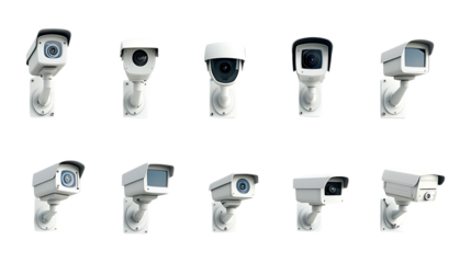 Pack Collection CCTV Camera Types Security Surveillance System Models  Technology set against transparent background
