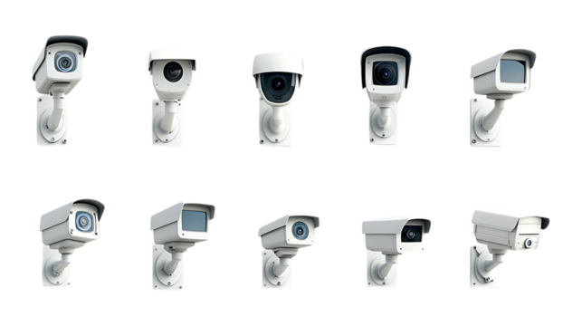 Pack Collection CCTV Camera Types Security Surveillance System Models  Technology set against transparent background