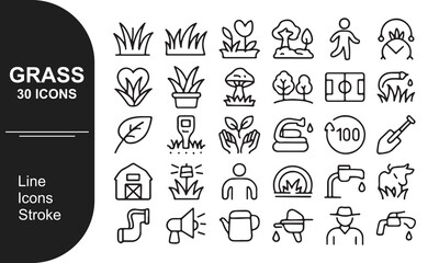 Grass Icon Pack  30 Minimal Line Style Grass and Nature Icons