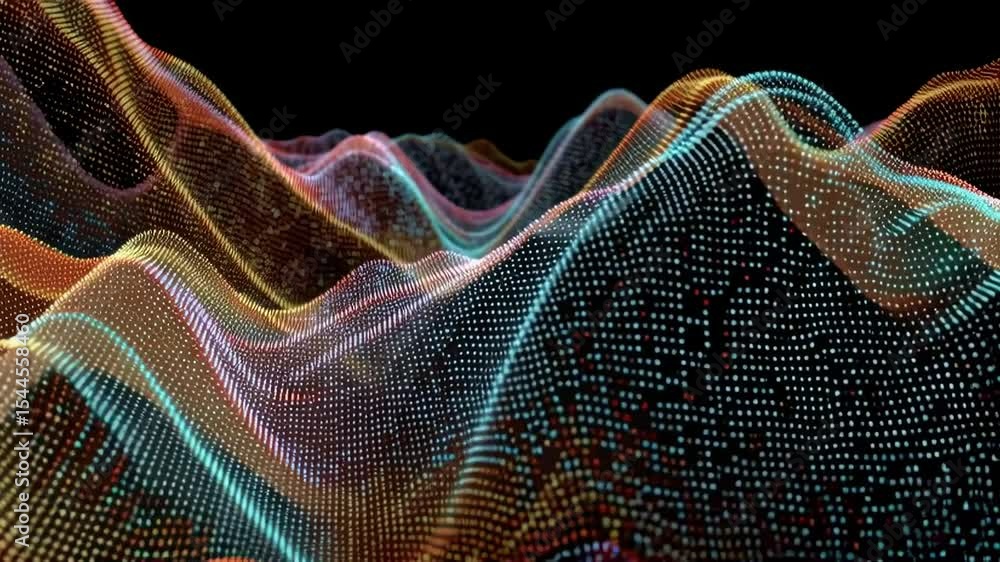 Poster abstract colorful data wave - a mesmerizing animation of vibrant, multicolored particles forming und