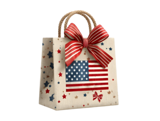 4th july patriotic shopping bag. American flag inspired design. USA American Holiday Sale Gift Bag. isolated on transparent background with clipping path.