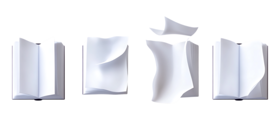 Pack Collection Abstract Paper Art Crumpled and Intact Booklets set against transparent background