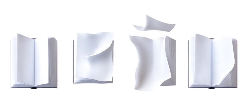 Pack Collection Abstract Paper Art Crumpled and Intact Booklets set against transparent background