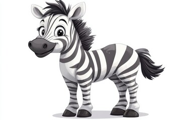 Obraz premium A cheerful cartoon zebra ready for a story full of optimism in bright on white background. Generative Ai