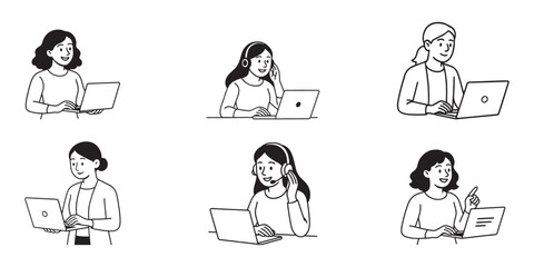 Women using laptops and headsets for digital communication and support.