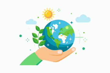 hand globe plants solar rays