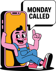 Monday Mood Fun Illustration of Character  Smartphone