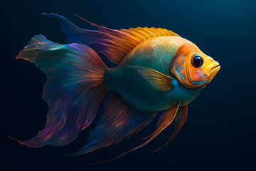 Fantasy Betta Fish with Golden Body and Neon Green Fins – Underwater Digital Art in High Detail
