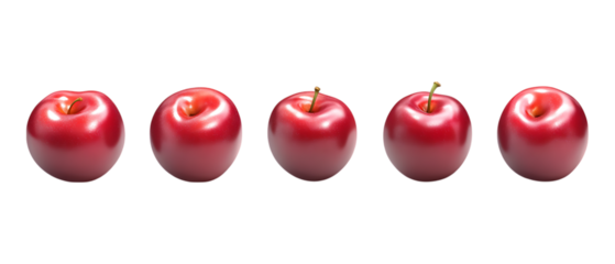 Pack Collection Five Red Apples A Perfect Row of Crisp Fruit set against transparent background