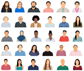 User avatars in circles. Collection of male and female human profile face icons. Unknown or anonymous person. People portraits vector illustration.