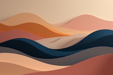 Abstract landscape of layered hills in soft pastel tones, featuring flowing lines and gentle curves