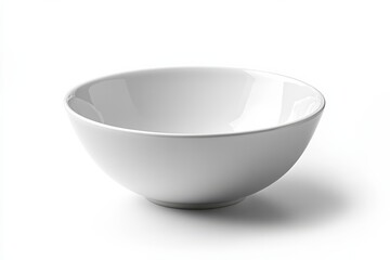 An elegant inviting white ceramic bowl ready for a meal with a soft light shadow on white background. Generative Ai