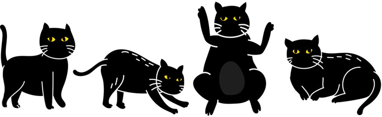 Halloween cat group in playful black silhouette vector