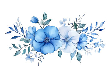 Watercolor blue flower bouquet floral arrangement decorative element on transparent background