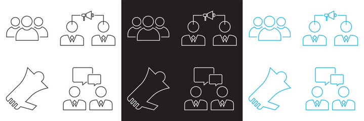 Icons for public relations . Vector for websites, mobile interfaces, presentations, banner, visual branding etc. Vector illustration. isolated on white and black background. EPS 10