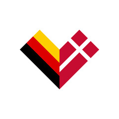 friendship concept. heart shape icon of germany and denmark flags. vector illustration isolated on white background