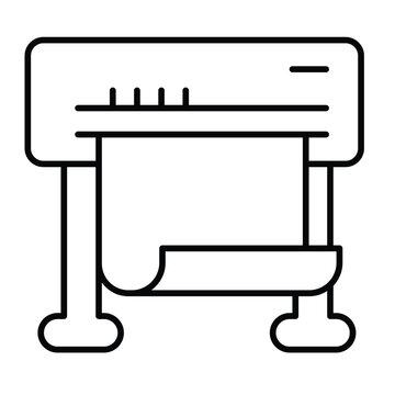Inkjet plotter with paper thin line icon, architect studio concept. Vector graphics. Photo placard, banner, poster printer sign on white background, style mobile or design.