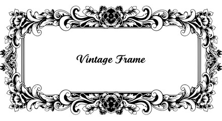 Vintage Ornamental Frame: A decorative vintage frame with intricate floral and swirl details, perfect for adding elegance and charm to any design or project.