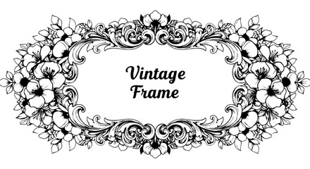 Vintage Floral Frame Design: A delicate and ornate vintage-style frame, adorned with intricate floral patterns, perfect for adding a touch of elegance and sophistication to your designs.