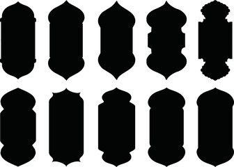 Islamic Shape door, window silhouette Arabic arch. Oriental Collection. Frames in Arabian Muslim design for Ramadan Kareem. Mosque gate isolated shape. Vector illustration