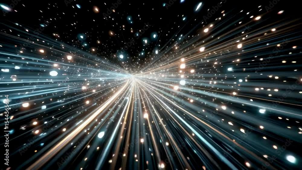 Poster light speed warp through space - abstract depiction of light streaks and particles converging toward