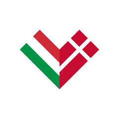 friendship concept. heart shape icon of italy and denmark flags. vector illustration isolated on white background