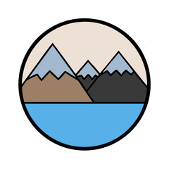 Mountains and Lake Minimalist Icon Vector for Nature Travel