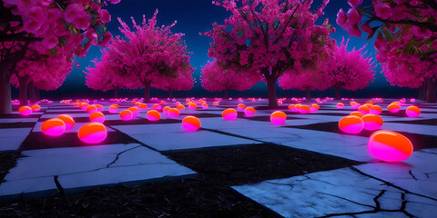 Checkerboard Ground in Vibrant Fantasy Scene


