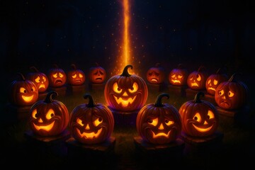 Illuminated Jack O' Lanterns Forming a Mysterious Circle