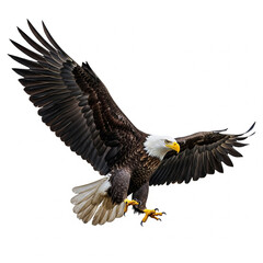 Obraz premium realistic flying bald eagle about to land isolated on white background
