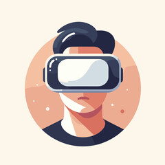Flat design illustration of a man character with a virtual reality glass