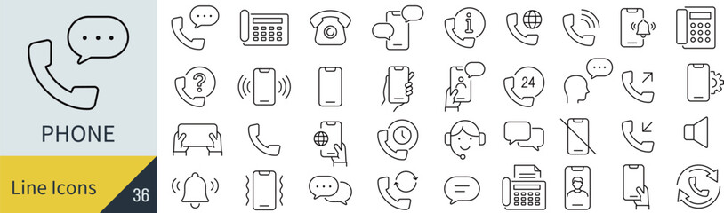 線の編集ができる電話に関するアイコンセット（アウトライン化していない）  © syoko