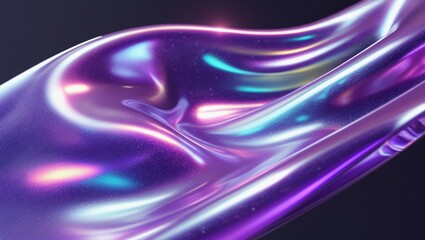 Fluid holographic iridescent purple in dark background. Design element for background, wallpaper and poster