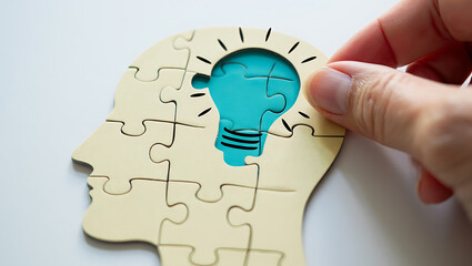 Beige Jigsaw Puzzle Head Lightbulb Idea Concept puzzle pieces