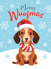 Christmas Pet Dog Isolated Pattern, Merry Woofmas Text with Snowflakes- Christmas Pet Dog Vector Illustration