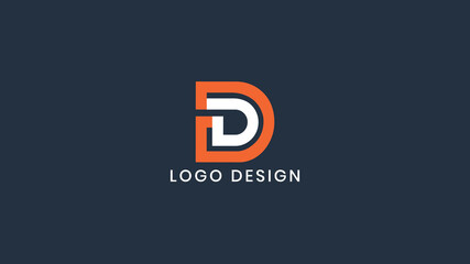 Double D letter monogram logo with mirrored bold design in orange and white, ideal for business branding, professional identity, or digital use