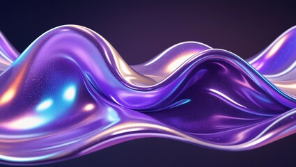 Waves fluid holographic iridescent purple in dark background. Design element for background, wallpaper and poster