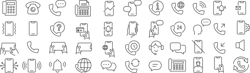 Naklejka na ściany i meble ベクターでモノクロの電話に関する線画アイコンセット 