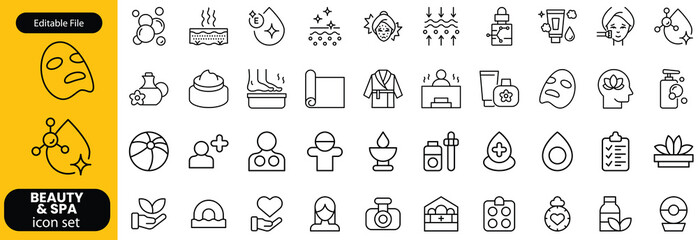 Wellness and Spa Line Editable Icons set. Vector illustration in modern thin line style of components of a healthy lifestyle, face and body care, recreation. Pictograms and infographics