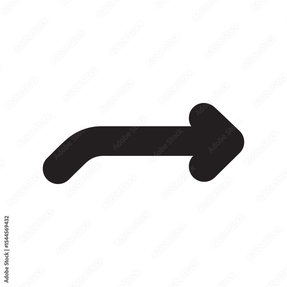 Poster this icon features a simple, bold black arrow pointing to the right, with a slightly curved shaft. i