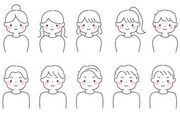 色々な男女のシンプルなイラスト　白黒