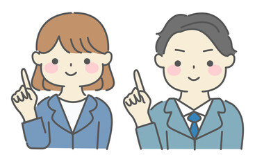 指を指すスーツの男女のシンプルなイラスト